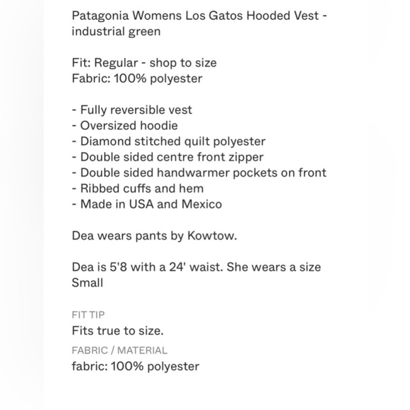 Patagonia Los Gatos Hooded Reversible Industrial Green Vest- Medium - Picture 3 of 11